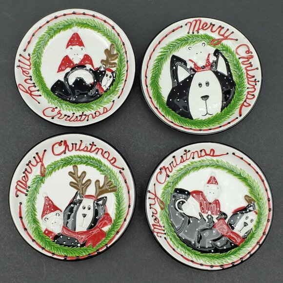 Boyds Bears Other - Boyds Home Kitty and Buddy Mini Plates Boyd's Christmas Holiday Cat Polar Bear